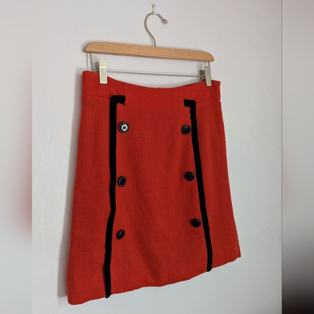 Anthropologie Girls From Savoy Red Orange Rust Wool Piped Sailor Skirt Size 2